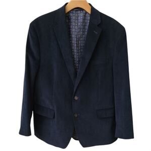 Lauren Ralph Lauren Navy Corduroy Sport Coat Suede Elbow Patches Mens 48R EUC